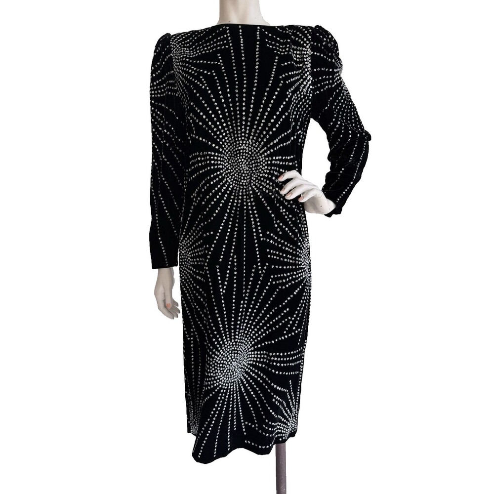 RICKI LANG for NUIT Vintage Black Velvet Dress Silver Sparkles ILGWU Union Sz 10